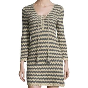 CALYPSO ST BARTH Rigma Cashmere Sweater Dress Women's XS Grey Chevron Boho Tunic